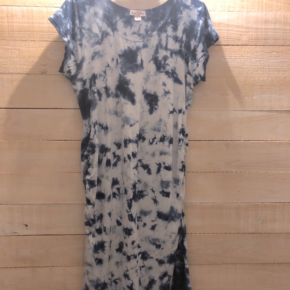 Maternity Blue Tie-Dye Dress